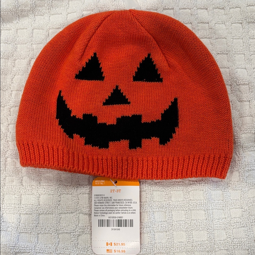 Gymboree Orange Knit Hat with Black Jack-o'-Lantern NWT.